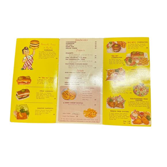 Vintage 1960s Shoney’s Big Boy Menu Restaurant Diner Authentic Alex Schoenbaum - Picture 6 of 16